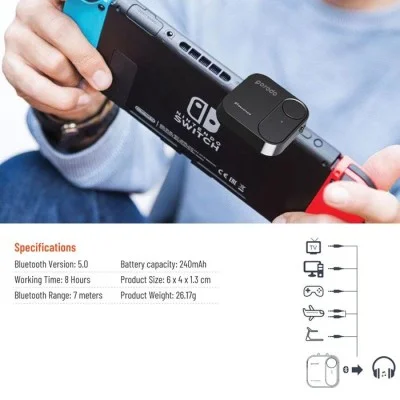 Porodo Wireless Bluetooth Audio Transmitter dual 3.5mm - Black